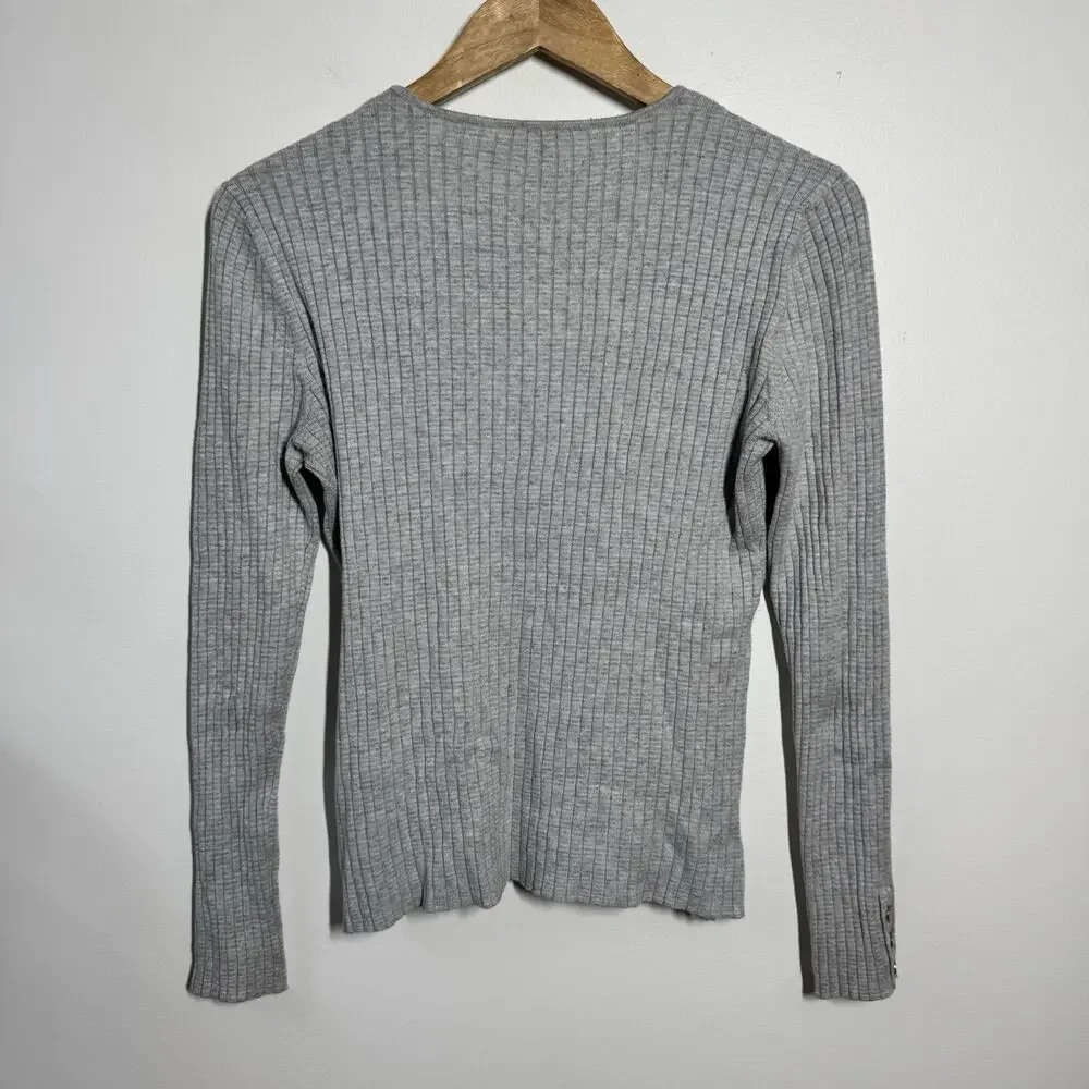J.McLaughlin Cotton Minimal Crewneck Sweater‎ Women M Gray Preppy Quite Luxury